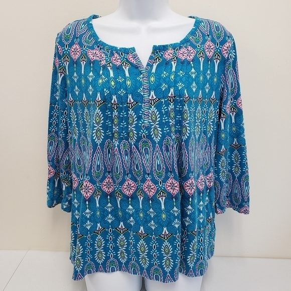 Kim Rogers Pleated Blue Top Size Petite PXL - Picture 1 of 5
